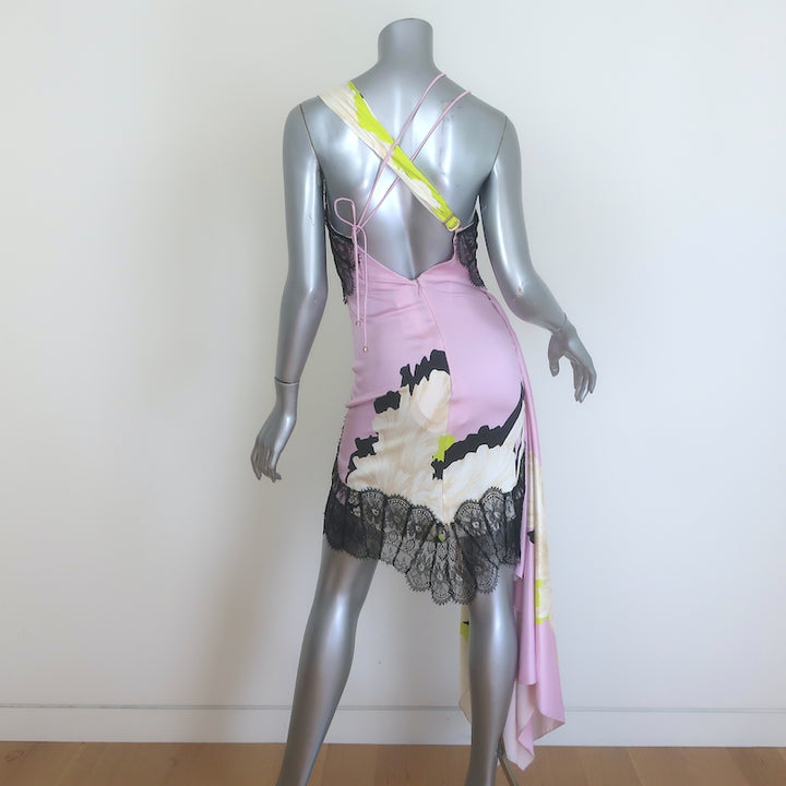 Maria Lucia Hohan Lola Asymmetric Draped Mini Dress Lace-Trim Silk Size US 2 NEW