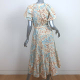 Ulla Johnson Olina Puff Sleeve Tiered Midi Dress Blue/Cream Cotton Size 4