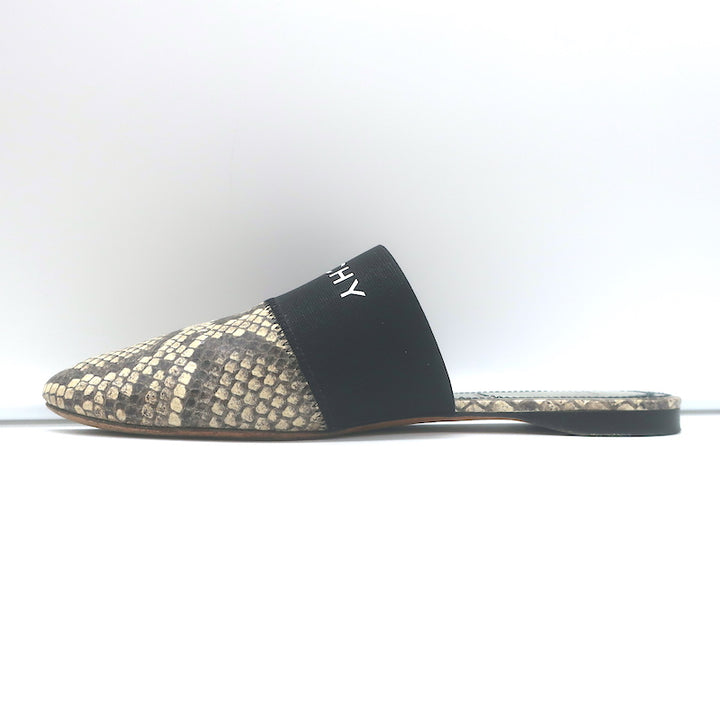 Givenchy Bedford Flat Mules Grey Python-Embossed Leather Size 38