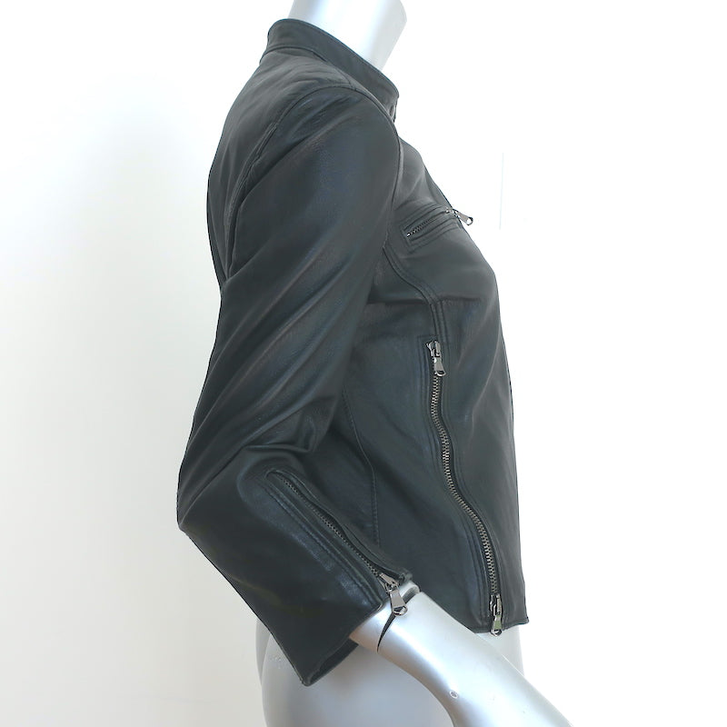 R13 Cafe Racer Cropped Leather Jacket Black Size Large