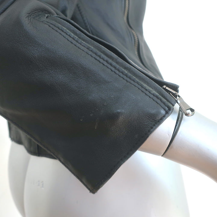 R13 Cafe Racer Cropped Leather Jacket Black Size Large