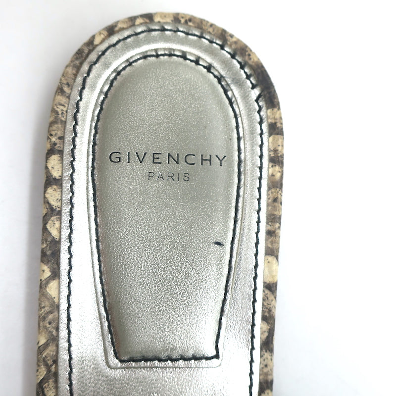 Givenchy Bedford Flat Mules Grey Python-Embossed Leather Size 38