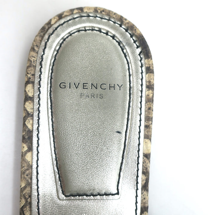 Givenchy Bedford Flat Mules Grey Python-Embossed Leather Size 38