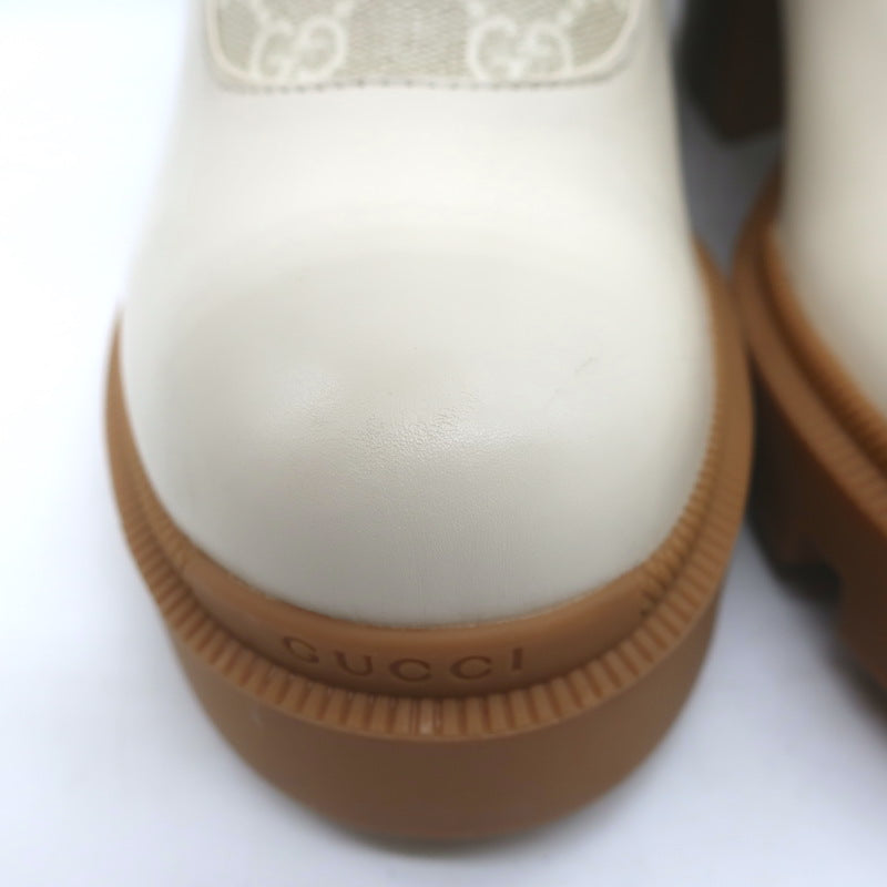 Gucci Kensington GG Supreme Crystal Buckle Boots Cream Canvas &amp; Leather Size 40