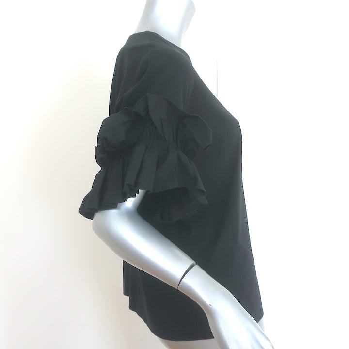 Victoria Victoria Beckham Ruffle Sleeve T-Shirt Black Cotton Jersey Size Medium