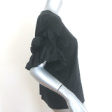 Victoria Victoria Beckham Ruffle Sleeve T-Shirt Black Cotton Jersey Size Medium