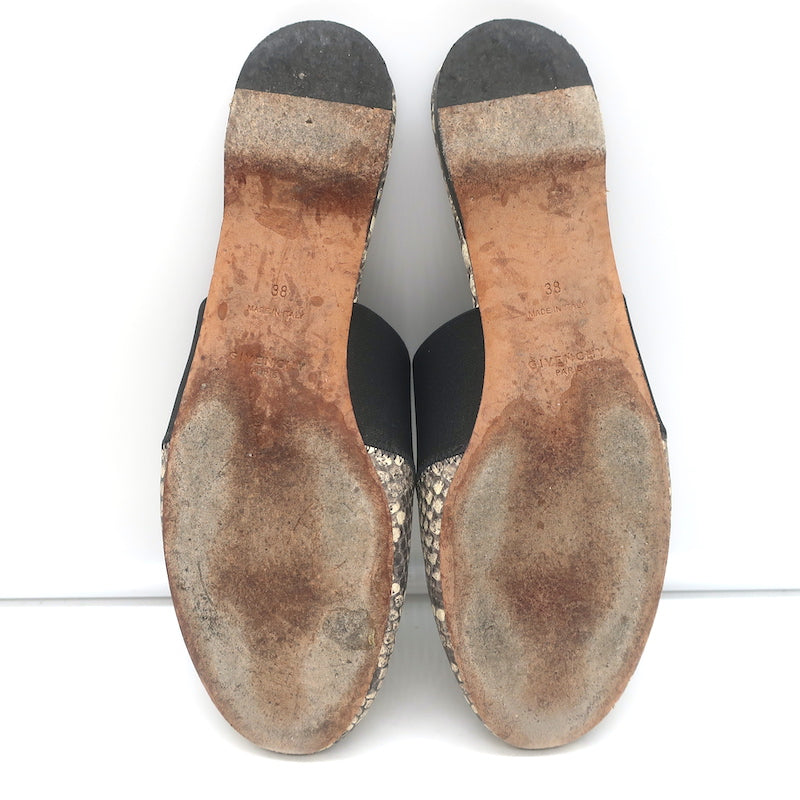 Givenchy Bedford Flat Mules Grey Python-Embossed Leather Size 38