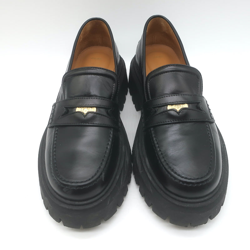 Maje Medallion Platform Penny Loafers Black Leather Size 39