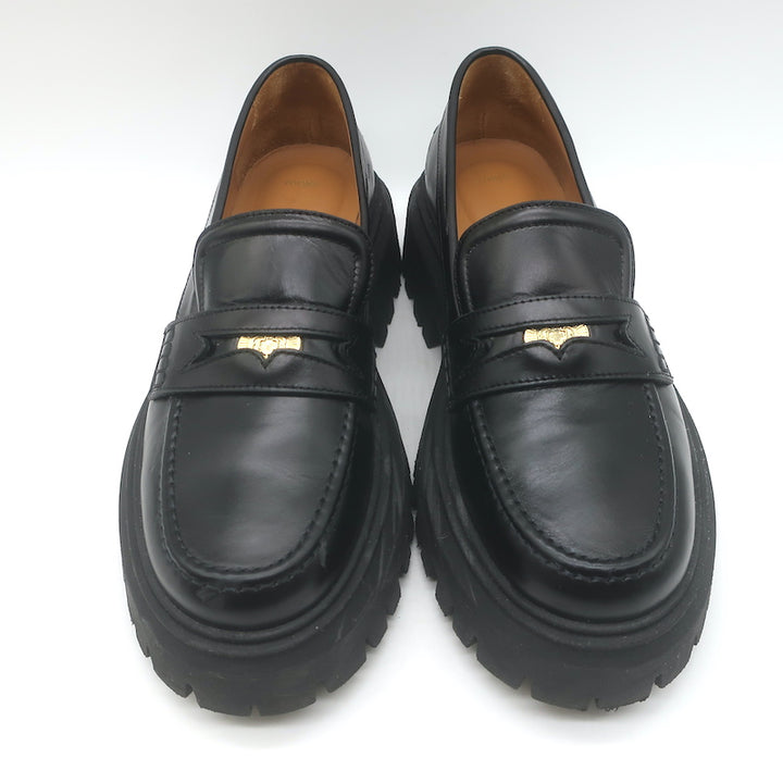 Maje Medallion Platform Penny Loafers Black Leather Size 39