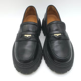 Maje Medallion Platform Penny Loafers Black Leather Size 39