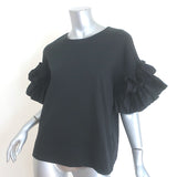 Victoria Victoria Beckham Ruffle Sleeve T-Shirt Black Cotton Jersey Size Medium