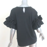 Victoria Victoria Beckham Ruffle Sleeve T-Shirt Black Cotton Jersey Size Medium