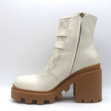 Gucci Kensington GG Supreme Crystal Buckle Boots Cream Canvas & Leather Size 40