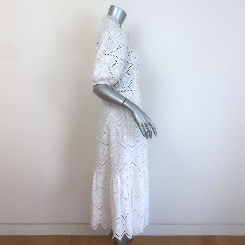 SEA New York Broderie Anglaise Button-Front Midi Dress White Cotton Size 4