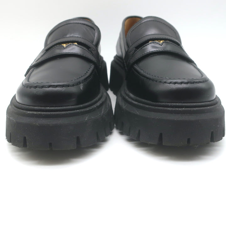 Maje Medallion Platform Penny Loafers Black Leather Size 39
