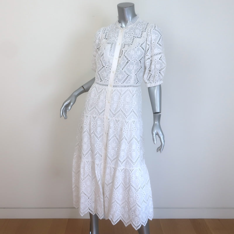SEA New York Broderie Anglaise Button-Front Midi Dress White Cotton Size 4