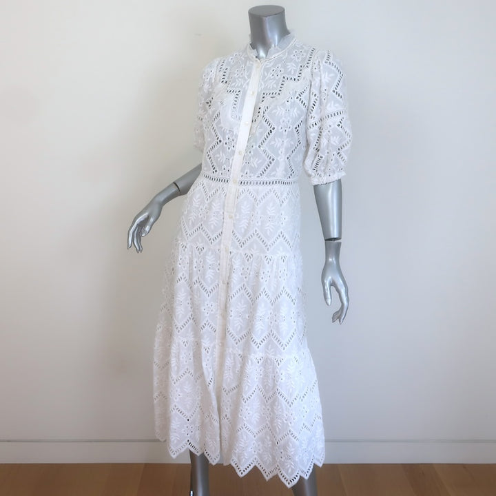 SEA New York Broderie Anglaise Button-Front Midi Dress White Cotton Size 4