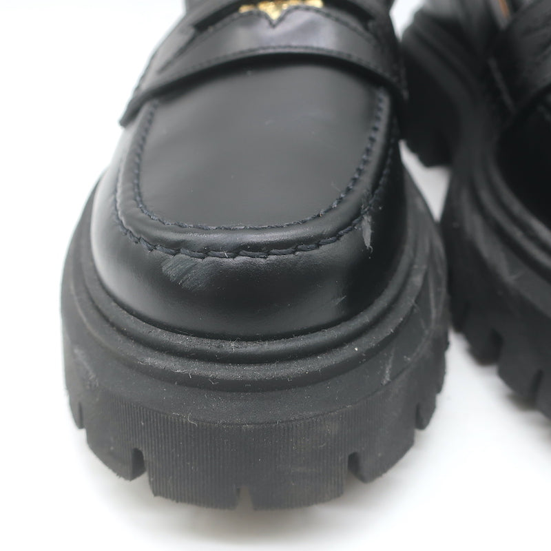 Maje Medallion Platform Penny Loafers Black Leather Size 39