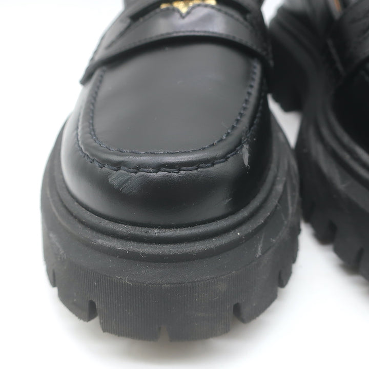 Maje Medallion Platform Penny Loafers Black Leather Size 39
