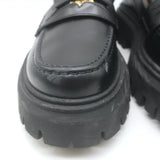 Maje Medallion Platform Penny Loafers Black Leather Size 39