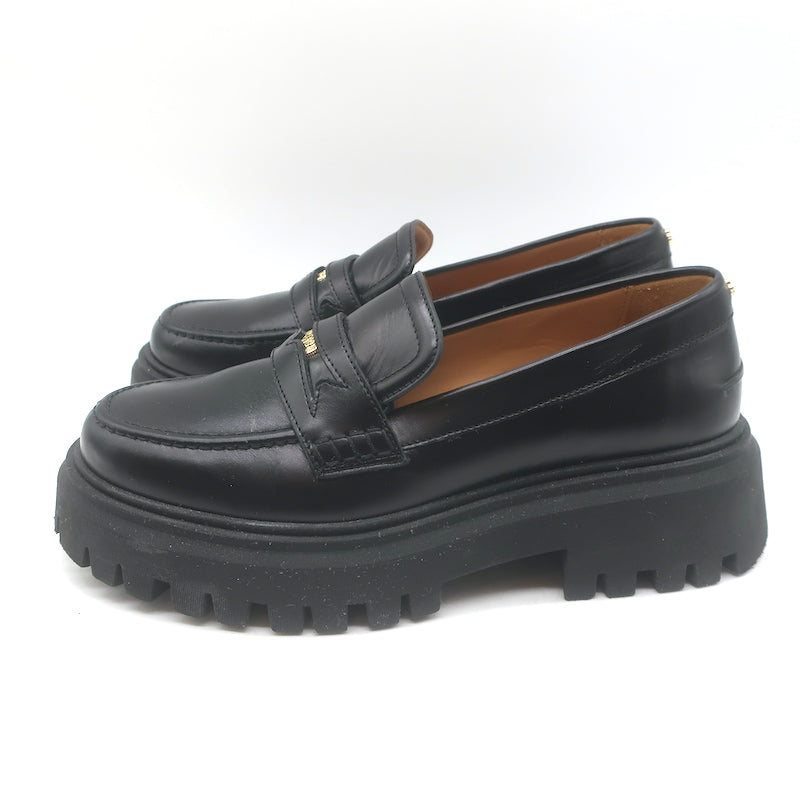 Maje Medallion Platform Penny Loafers Black Leather Size 39