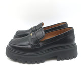 Maje Medallion Platform Penny Loafers Black Leather Size 39