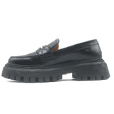 Maje Medallion Platform Penny Loafers Black Leather Size 39