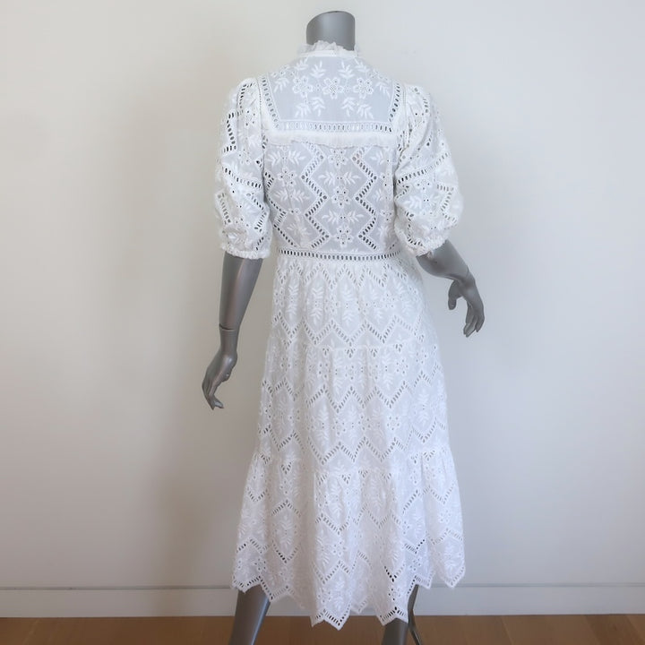 SEA New York Broderie Anglaise Button-Front Midi Dress White Cotton Size 4