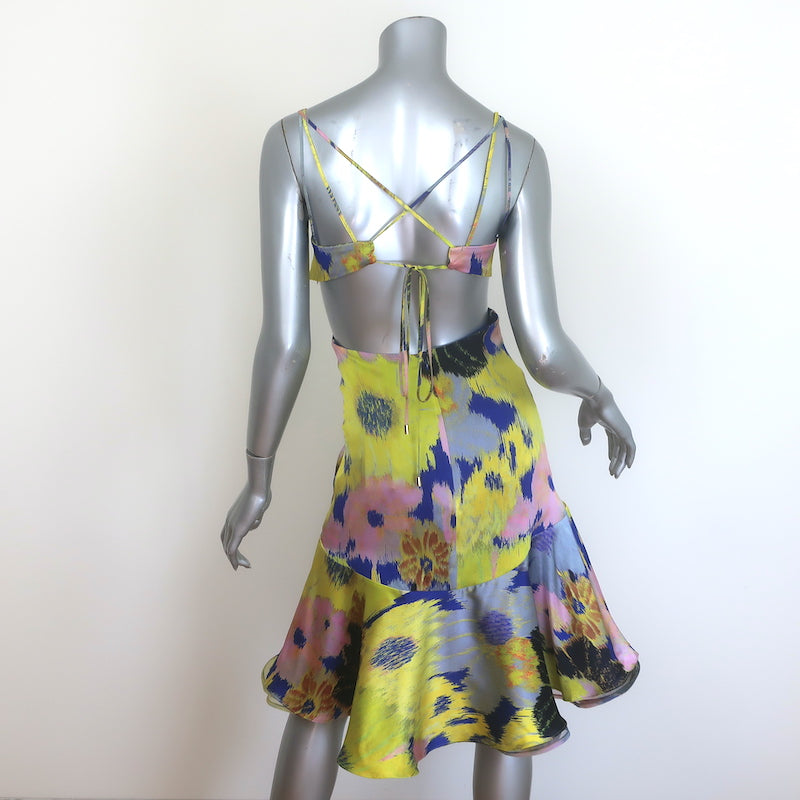Silvia Tcherassi Analissa Cutout Fit &amp; Flare Dress Printed Satin Size Small NEW