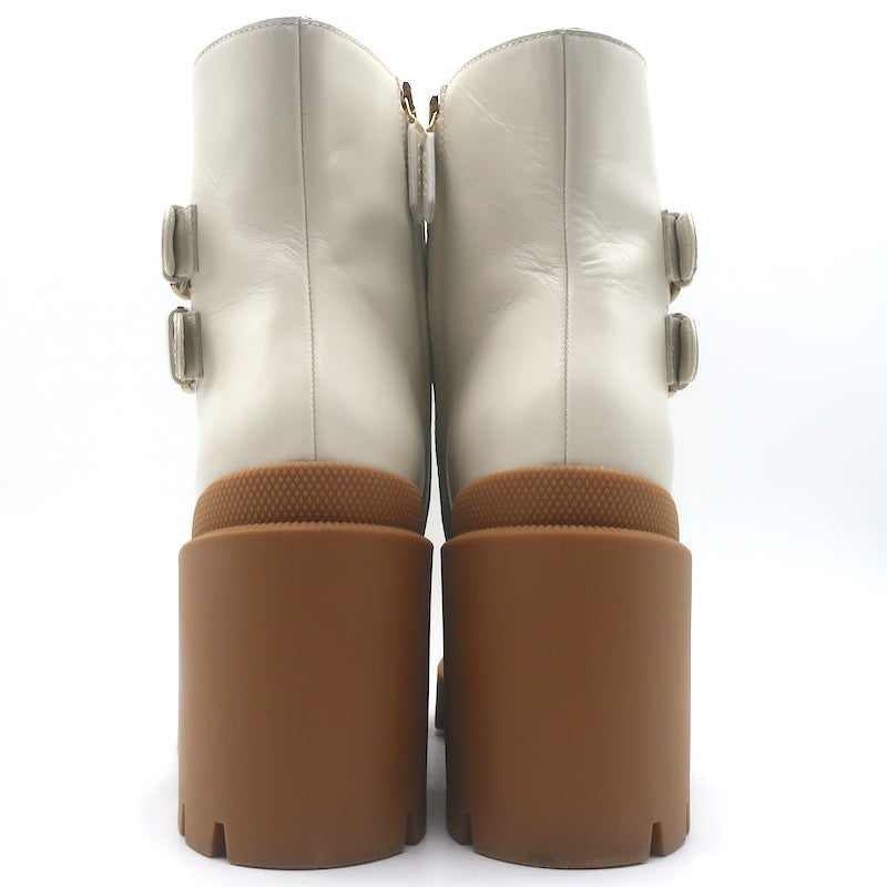 Gucci Kensington GG Supreme Crystal Buckle Boots Cream Canvas &amp; Leather Size 40