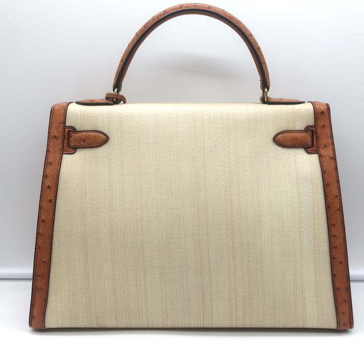 Vintage Hermes Kelly 32 Bag Crinoline Horse Hair &amp; Gold Ostrich Gold Hardware