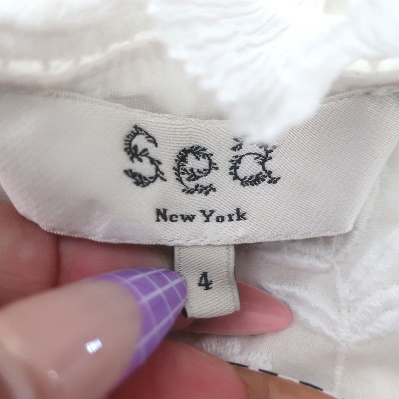 SEA New York Broderie Anglaise Button-Front Midi Dress White Cotton Size 4