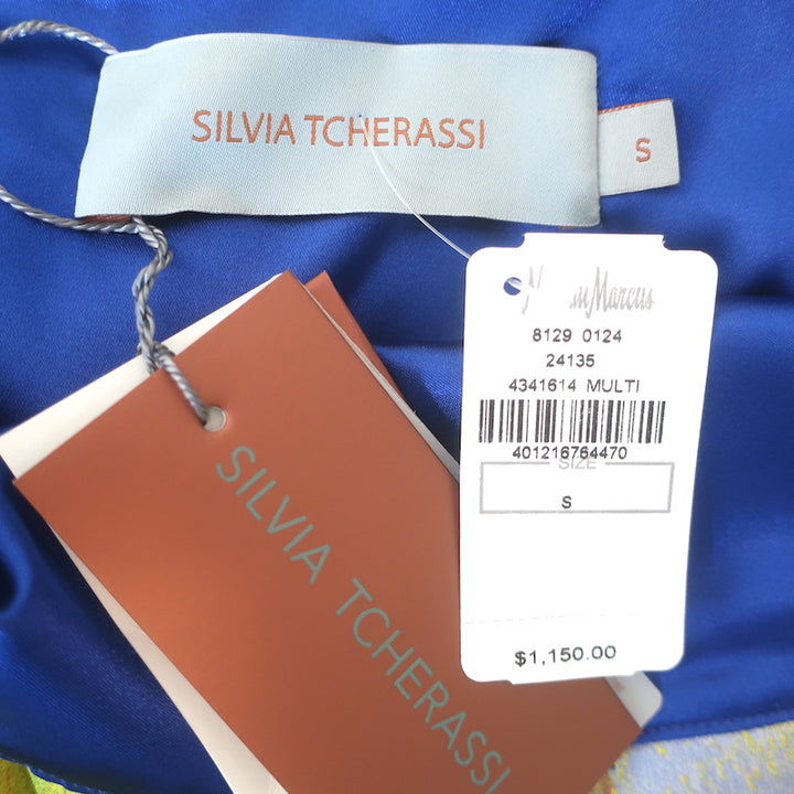 Silvia Tcherassi Analissa Cutout Fit &amp; Flare Dress Printed Satin Size Small NEW