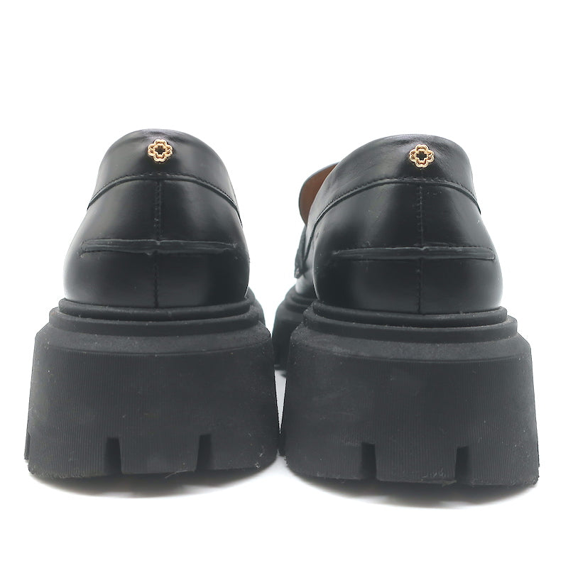 Maje Medallion Platform Penny Loafers Black Leather Size 39