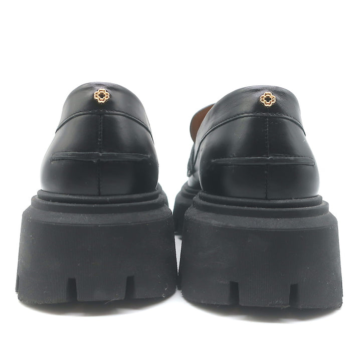 Maje Medallion Platform Penny Loafers Black Leather Size 39