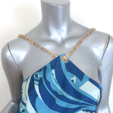 Cult Gaia Minna Chain-Strap Mini Dress Blue Paisley Print Satin Size Medium NEW