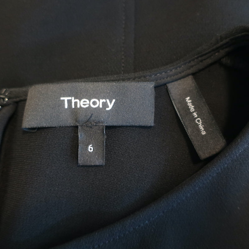 Theory Short Sleeve Modern Seamed Shift Dress Black Crepe Size 6