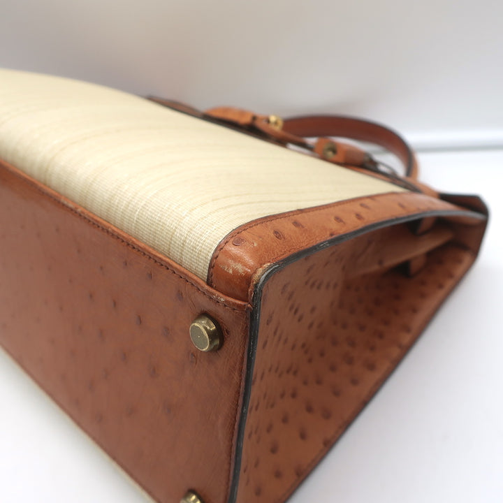 Vintage Hermes Kelly 32 Bag Crinoline Horse Hair &amp; Gold Ostrich Gold Hardware