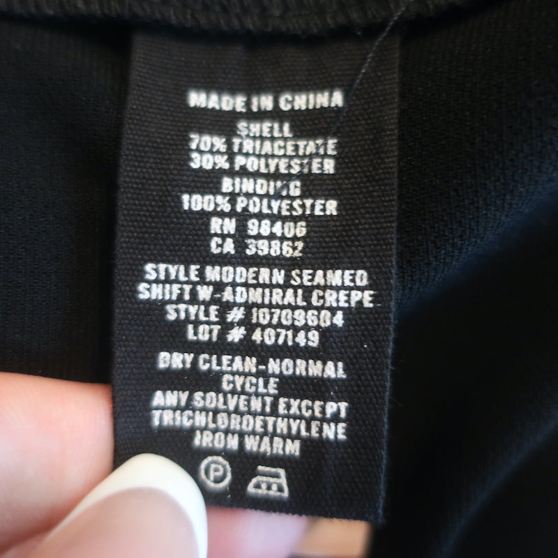 Theory Short Sleeve Modern Seamed Shift Dress Black Crepe Size 6