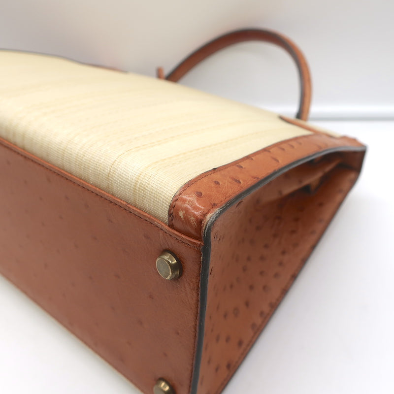 Vintage Hermes Kelly 32 Bag Crinoline Horse Hair &amp; Gold Ostrich Gold Hardware