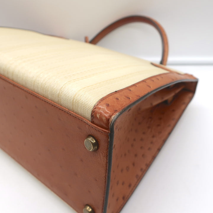 Vintage Hermes Kelly 32 Bag Crinoline Horse Hair &amp; Gold Ostrich Gold Hardware