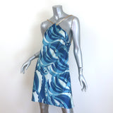 Cult Gaia Minna Chain-Strap Mini Dress Blue Paisley Print Satin Size Medium NEW