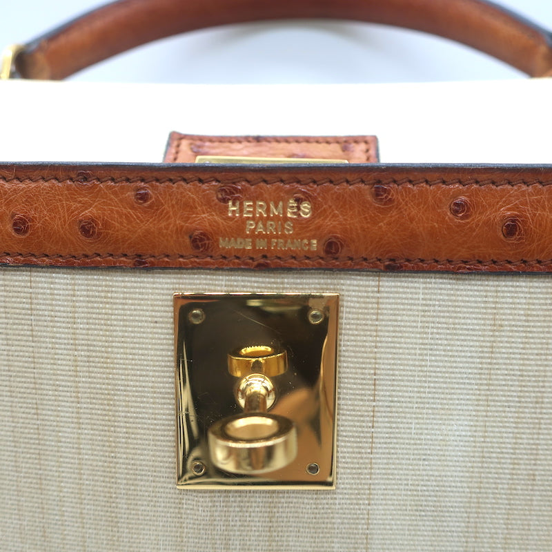 Vintage Hermes Kelly 32 Bag Crinoline Horse Hair &amp; Gold Ostrich Gold Hardware