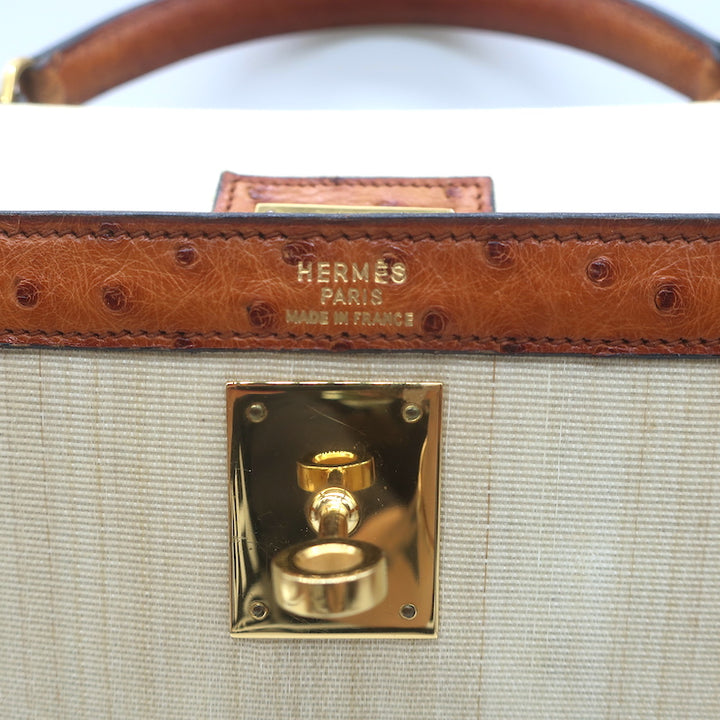 Vintage Hermes Kelly 32 Bag Crinoline Horse Hair &amp; Gold Ostrich Gold Hardware