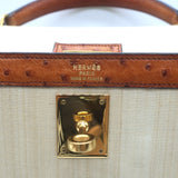 Vintage Hermes Kelly 32 Bag Crinoline Horse Hair & Gold Ostrich Gold Hardware