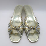 Doen Gio Mixed Metallic Leather Kitten Heel Sandals Gold/Silver Size 40