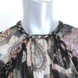 Zimmermann Lavish Braid Top Black Floral Print Chiffon Size 1 Bell Sleeve Blouse