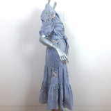 Veronica Beard Eunice Floral-Embroidered Dress Blue/White Striped Cotton Size 4