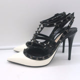 Valentino Rockstud Bicolor Cage Pumps White & Black Patent Leather Size 38.5 NEW
