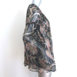 Zimmermann Lavish Braid Top Black Floral Print Chiffon Size 1 Bell Sleeve Blouse